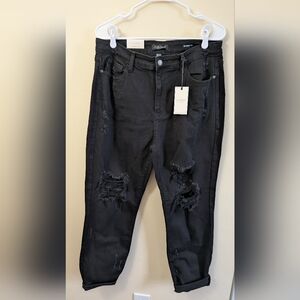 Judy Blue Distressed Boyfriend Fit Jeans, Black, Size 15 / 32